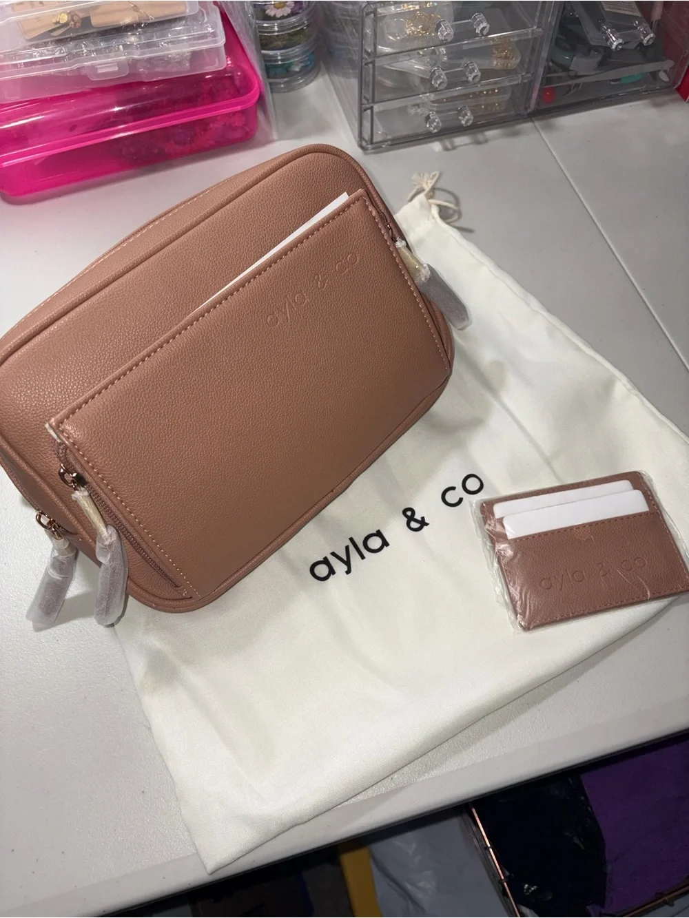 ayla & co Tan Leather Belt Bag with Matching Card Case